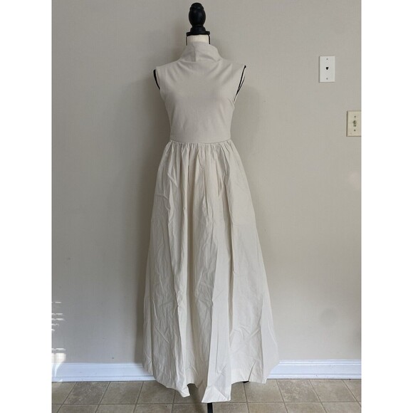 J CREW Fitted Knit Mockneck Dress with Poplin Skirt In Cream Size S NWT - Picture 2 of 9